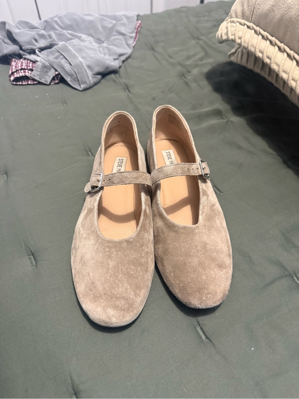 Steve Madden Taupe Suede Mary Jane Flats with Buckle Strap